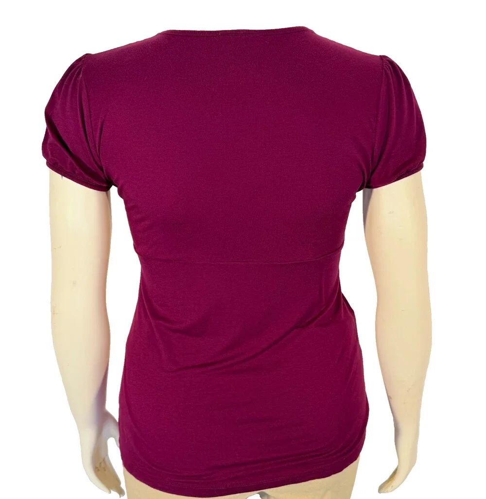 LOFT Peplum Top Blouse Women's Size M Purple Fuschia Wrap V-Neck Short Sleeve